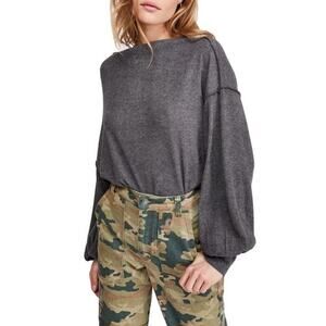 Free People Sweater Womens Small Main Squeeze Hacci Pullover Gray Oversized Knit